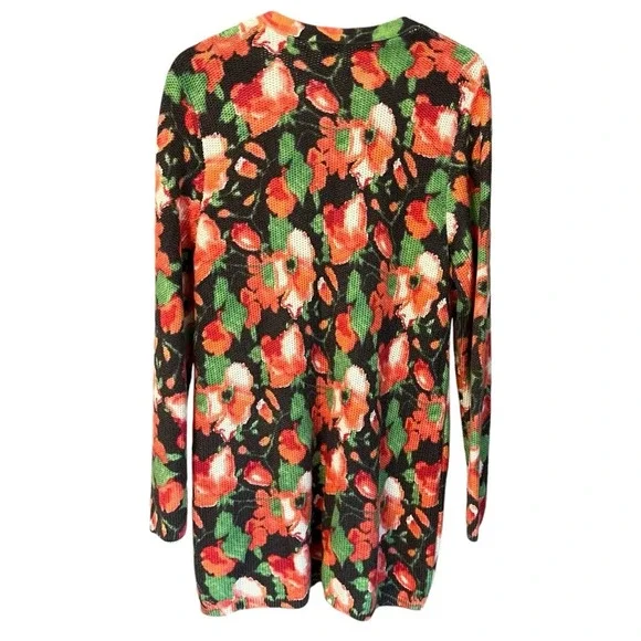 J. Jill Cotton Waffle Knit Floral Longline Cardigan Brown Multi Watercolor Large - Picture 5 of 6